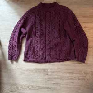 Women's Wool Handmade Cable Knit Sweater - Purple